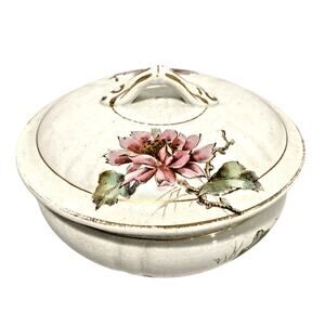 Vintage Porcelain Vanity Jar 3-part Soap Dish Dresser Box Victorian Handpainted